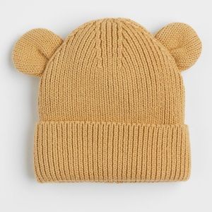 H&M Yellow Beige Rib-Knit Ears Hat Toque 18M/2T
